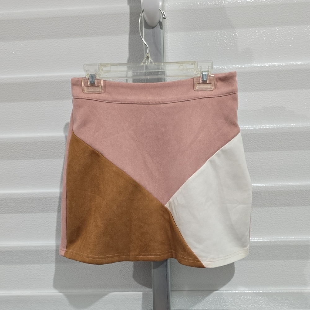 Doublju Asymmetrical‎ Skater Mini Skirt in Pink and Brown NWT Size Small